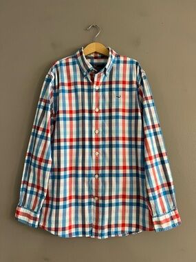 Vineyard Vines Boys Sz Medium 12-14 Pastel Plaid Button Down Whale Shirt Preppy